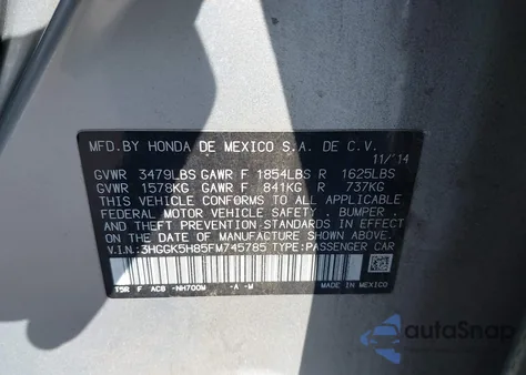 2015 Honda Fit Ex/Ex-L z USA, uszkodzony, nr VIN 3HGGK5H85FM745785